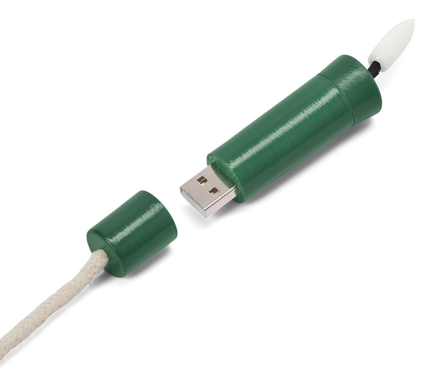 Zelené LED svetlo na fľašku »Candle« s USB konektorom a káblom.