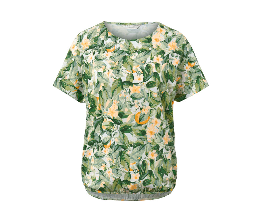 Blúzkové tričko s potlačou s motívom listov a kvetov.