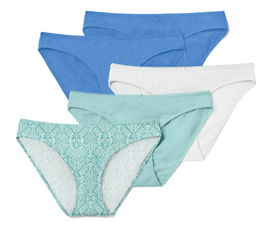 Päť párov nohavičiek rôznych farieb.