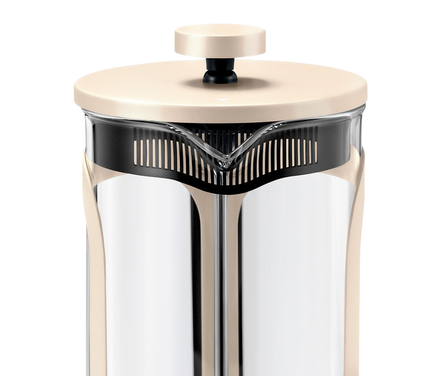 Detail béžovej kanvice french press na 6 šálok.