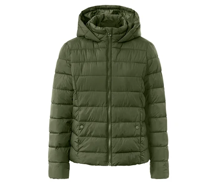Zelená prešívaná bunda s kapucňou na zips.