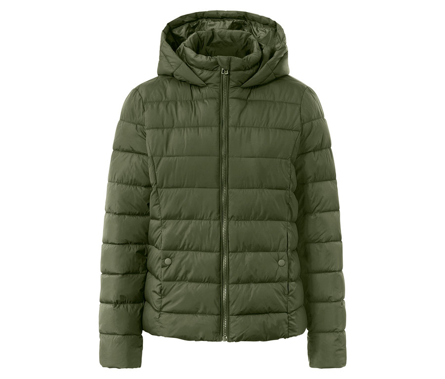 Zelená prešívaná bunda s kapucňou na zips.