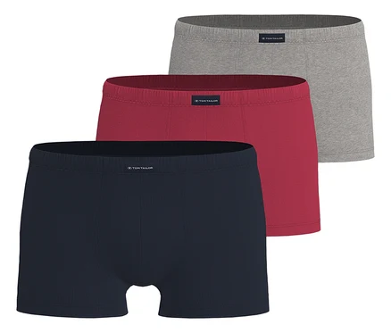 Tričko Tom Tailor boxerky v námorníckej modrej, červenej a šedej farbe sú naskladané na sebe.