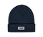 Tmavomodrá pletená čiapka hummel® »HMLJR Knit Beanie« s ohrnutým okrajom a bielym štítkom s logom hummel.