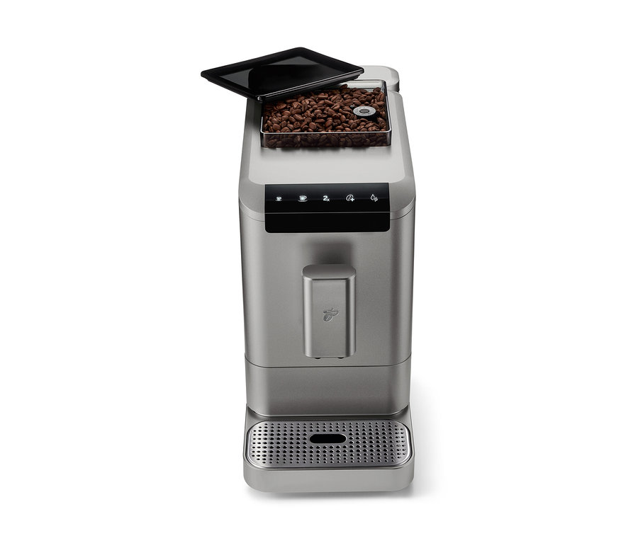 Titanium Silver plnoautomatický kávovar »Esperto2 Caffè« s otvoreným zásobníkom na kávové zrná.