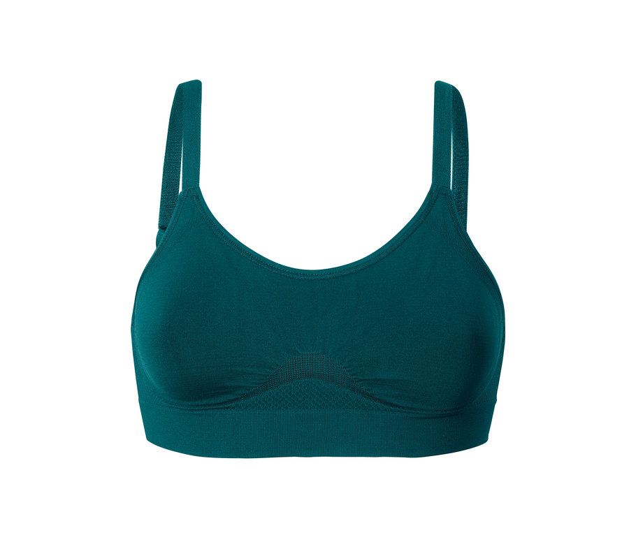 Zelená športová podprsenka na bielom pozadí.