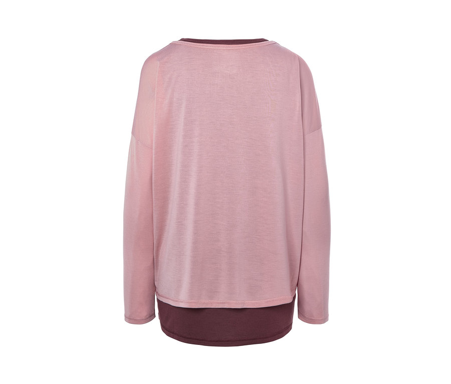 Ružové športové tričko 2 v 1 s dlhým rukávom zozadu.