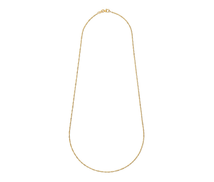 Zlatá retiazka Singapur s rýdzosťou 585 alebo 375 na bielom pozadí.