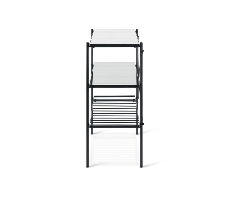 Konzolový stolík šírky cca 120 cm s tromi policami.