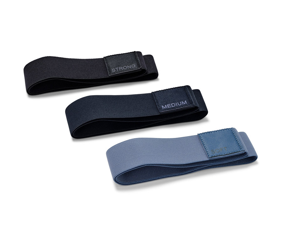 Tri posilňovacie pásy: čierny (silný), tmavomodrý (stredný) a svetlomodrý (ľahký).