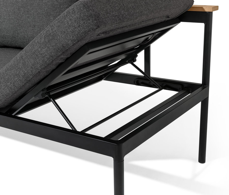 Detail jedálenského lavicového ležadla 2 v 1 »Elin« s vyklopeným sedákom.