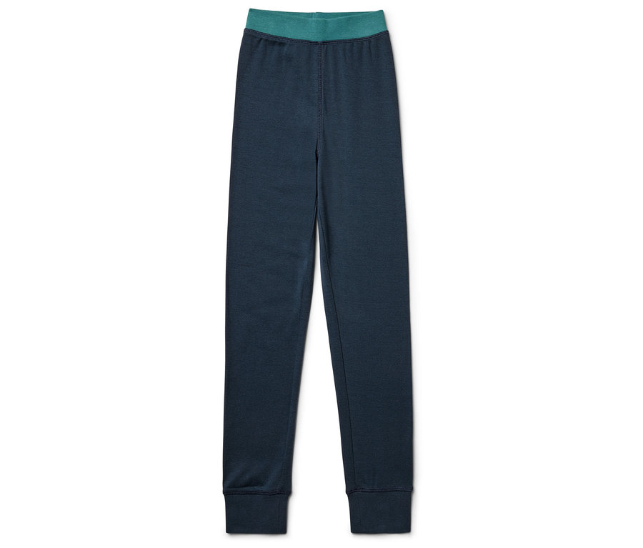 Tmavo modré legíny s tyrkysovým pásom.