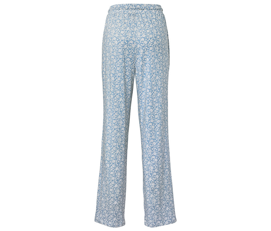 Svetlomodré nohavice s kvetinovým vzorom na bielom pozadí.
