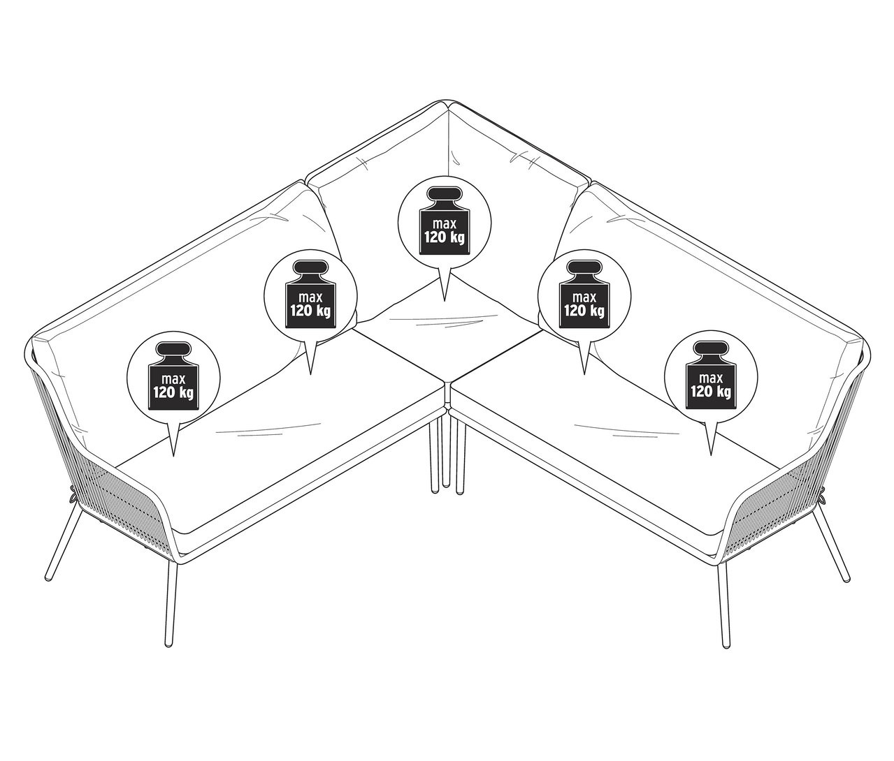 Rohová sedačka s textilným výpletom.