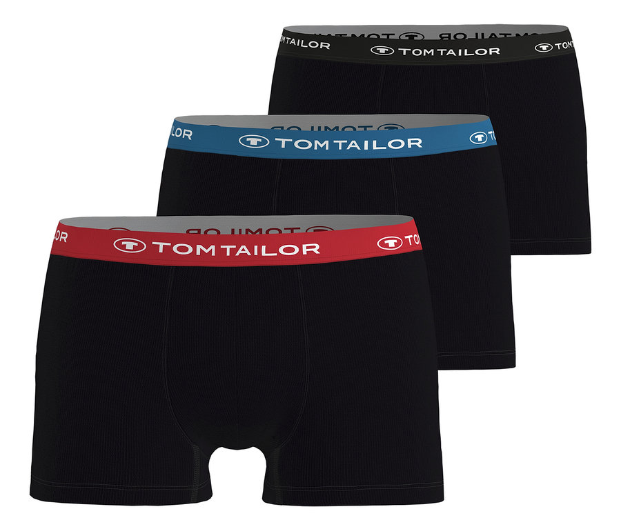 Tri viacfarebné boxerky Tom Tailor »Buffer« v kope, s čiernymi nohavicami a farebnými pásmi s logom Tom Tailor.