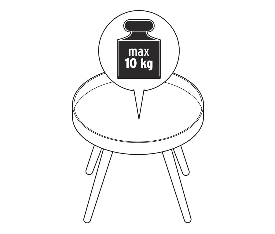 Ilustrácia okrúhleho odkladacieho stolíka s maximálnou nosnosťou 10 kg.