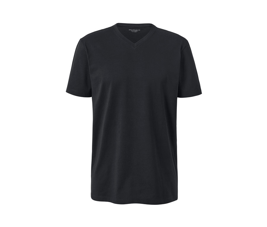 Čierne tričko s krátkym rukávom a véčkovým výstrihom.