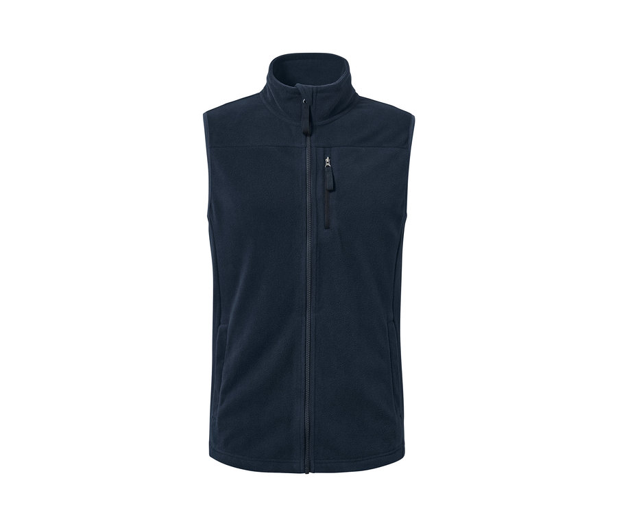 Tmavomodrá flaušová vesta.