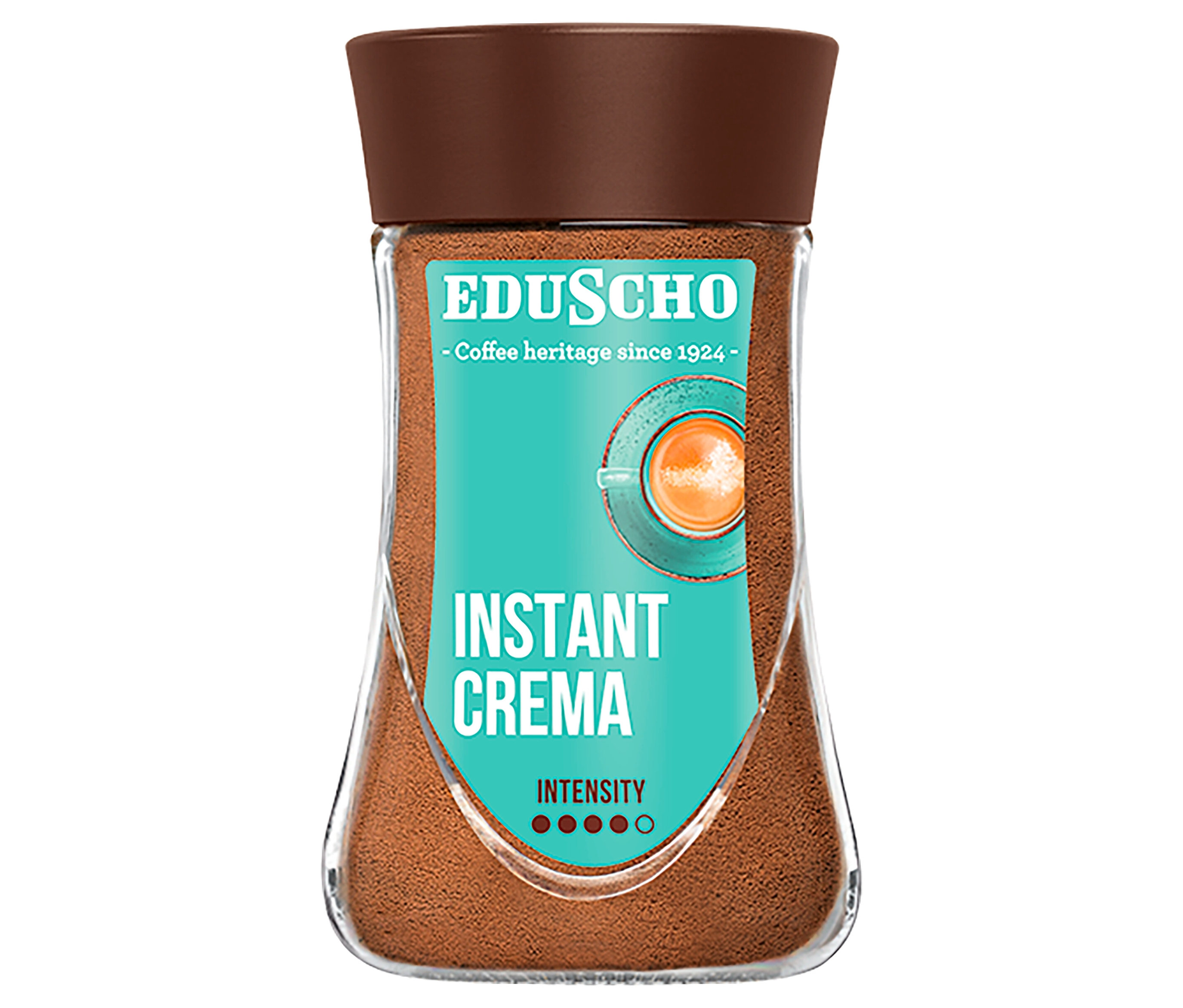 Sklenená nádoba instantnej kávy EDU Instant Crema 180 g.