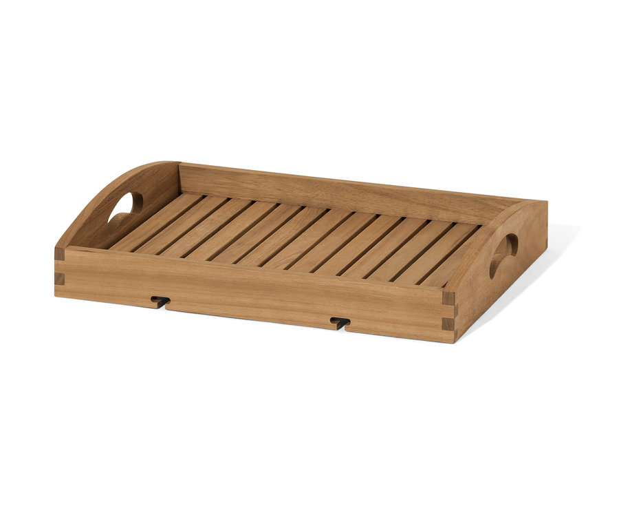 Detail barového vozíka s odnímateľným podnosom.