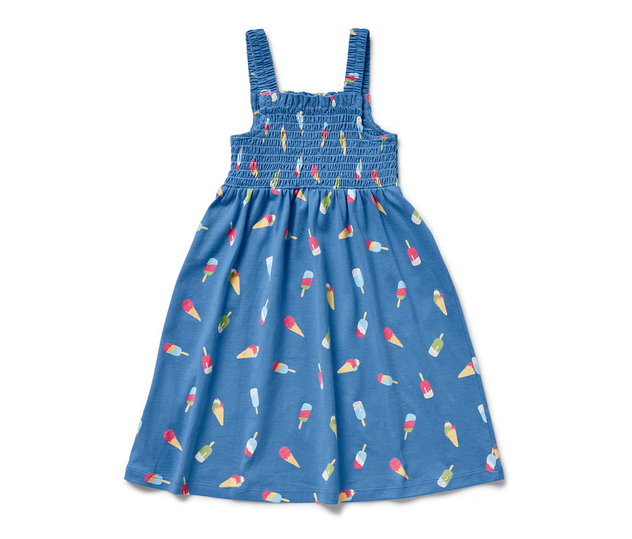 Modré šaty na ramienka s potlačou zmrzliny