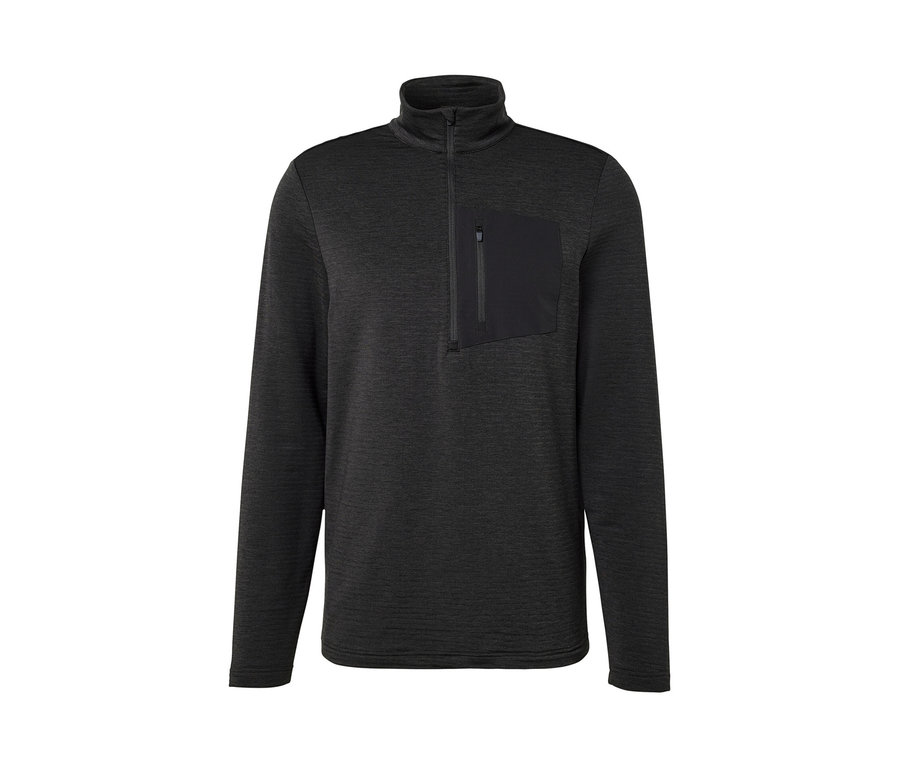 Antracitové funkčné outdoorové tričko s dlhým rukávom a vreckom na hrudi.