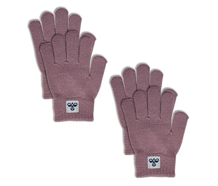 Dva páry fialových pletených rukavíc hummel® „HMLJR Knit Gloves 2P“ s logom na manžete.