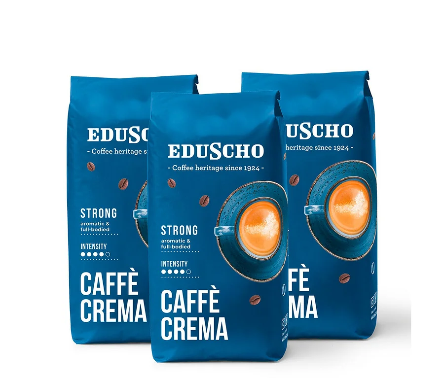 Tri balenia Eduscho Caffè Crema Strong zrnkovej kávy.