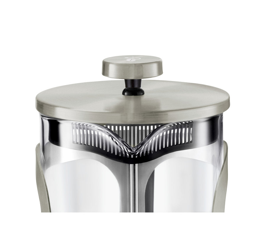 Detail striebornej kanvice french press 800 ml na 6 šálok.
