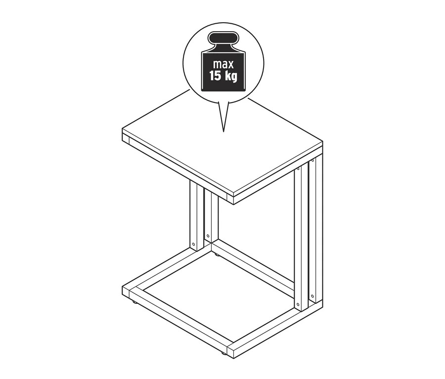 Nákres stolíka v tvare C. Maximálna nosnosť 15 kg.