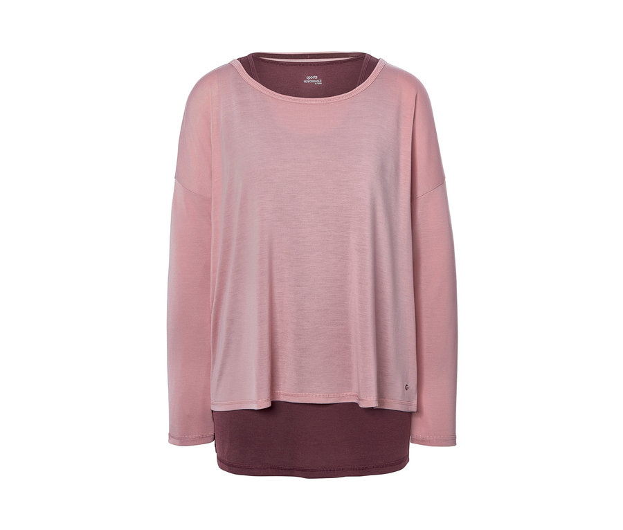 Ružové športové tričko 2 v 1 s dlhým rukávom.