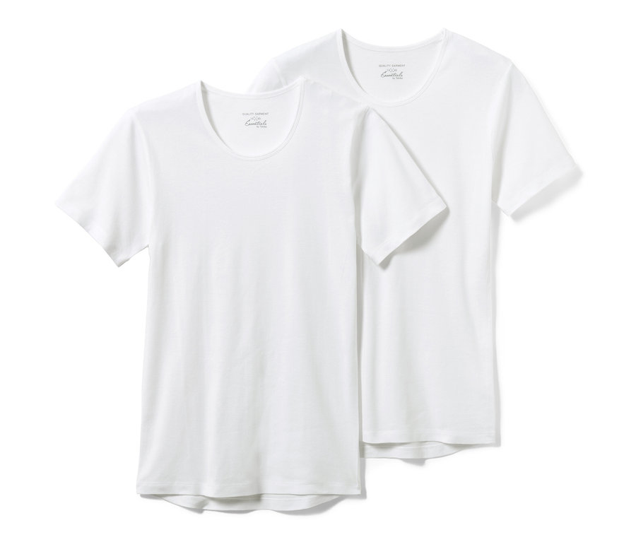 Dve biele tričká z trikotovej pleteniny.