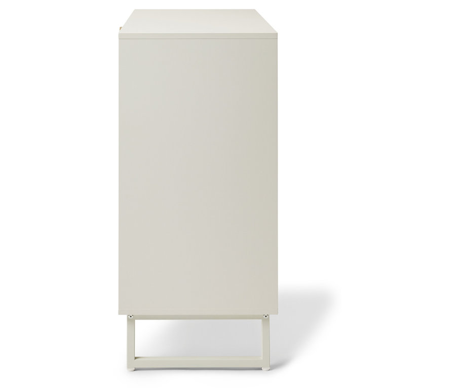 Béžová skrinka s rámom na bielom pozadí.