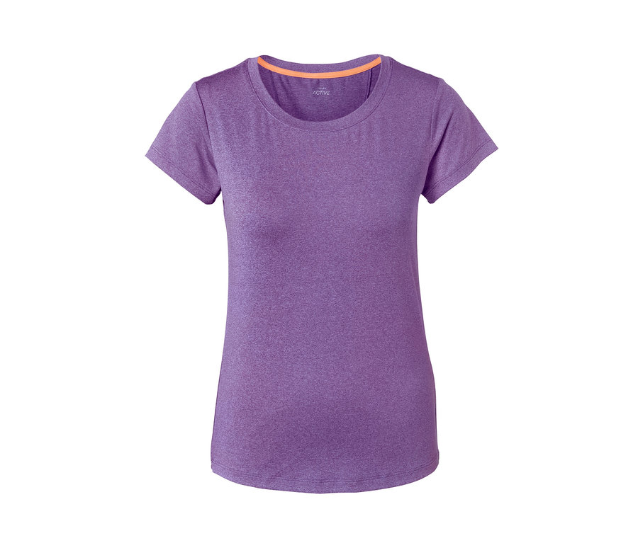 Fialové strečové funkčné tričko s krátkymi rukávmi.