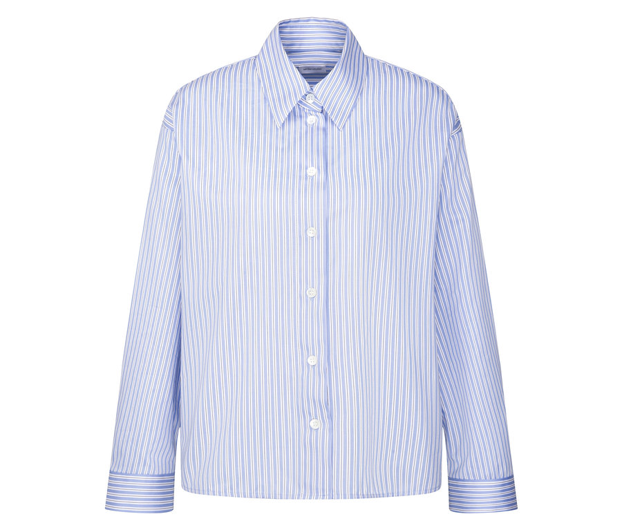 Košeľová blúzka v nadmernej veľkosti Seidensticker s modrými a bielymi pruhmi.