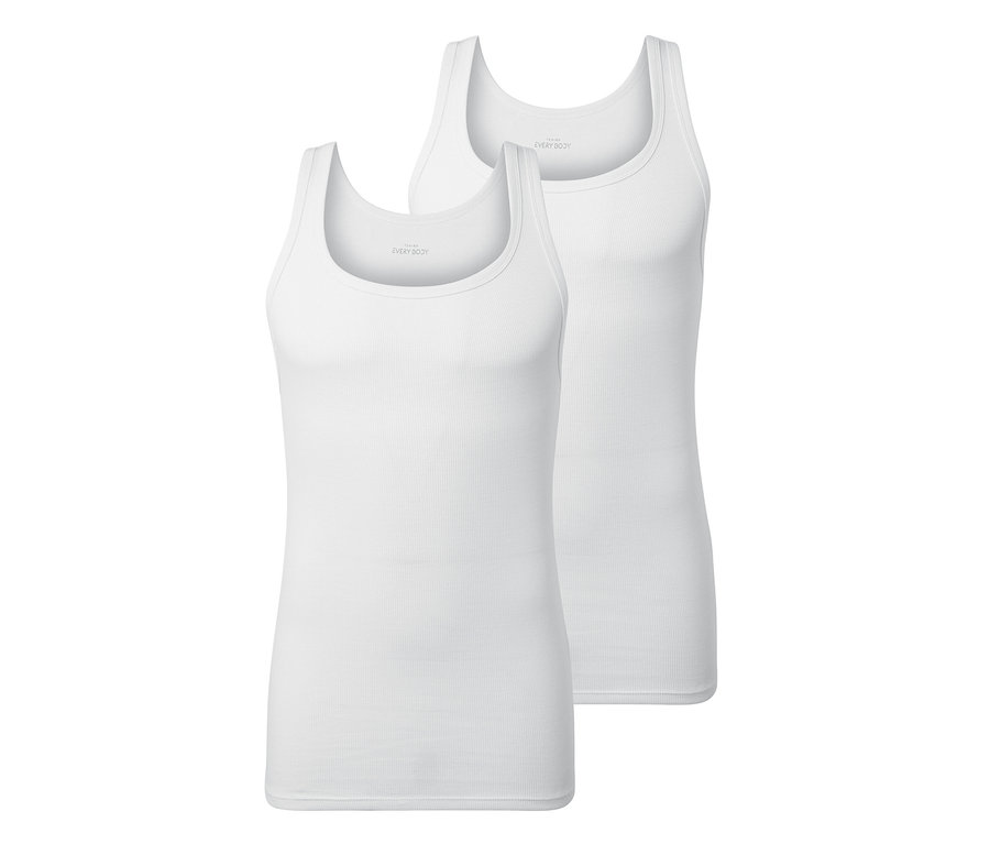 Dva biele topy s dvojitou rebrovanou štruktúrou.