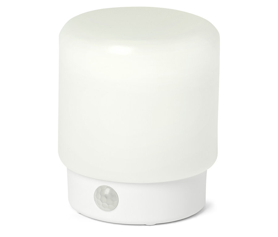 Biele LED-Mini-Multifunktionslicht mit Bewegungsmelder.