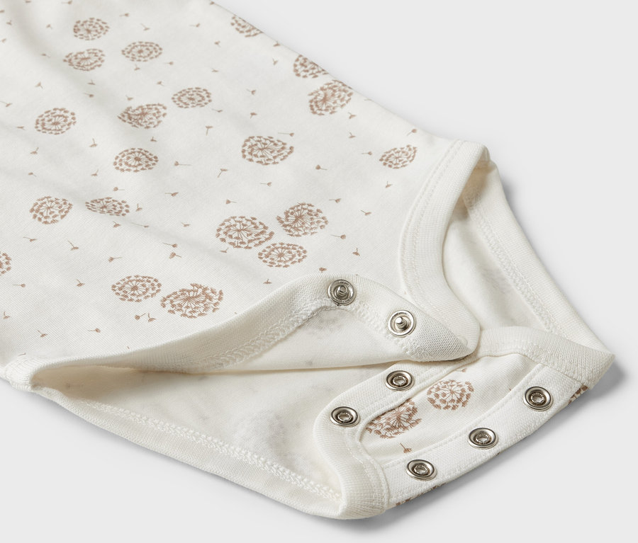 Detail bavlneného body pre bábätká s krátkym rukávom s potlačou púpav, 5 ks v balení.