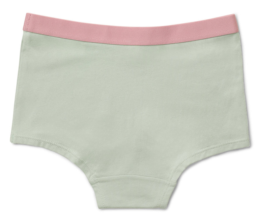 Dievčenské nohavičky mätovo zelenej farby s ružovým pásom.