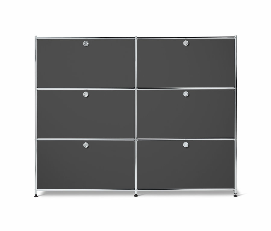 Sivá kovová komoda »CN3« so 6 výklopnými priehradkami.
