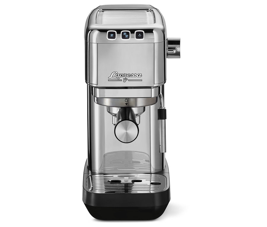 Strieborný pákový kávovar »Lapressa«.