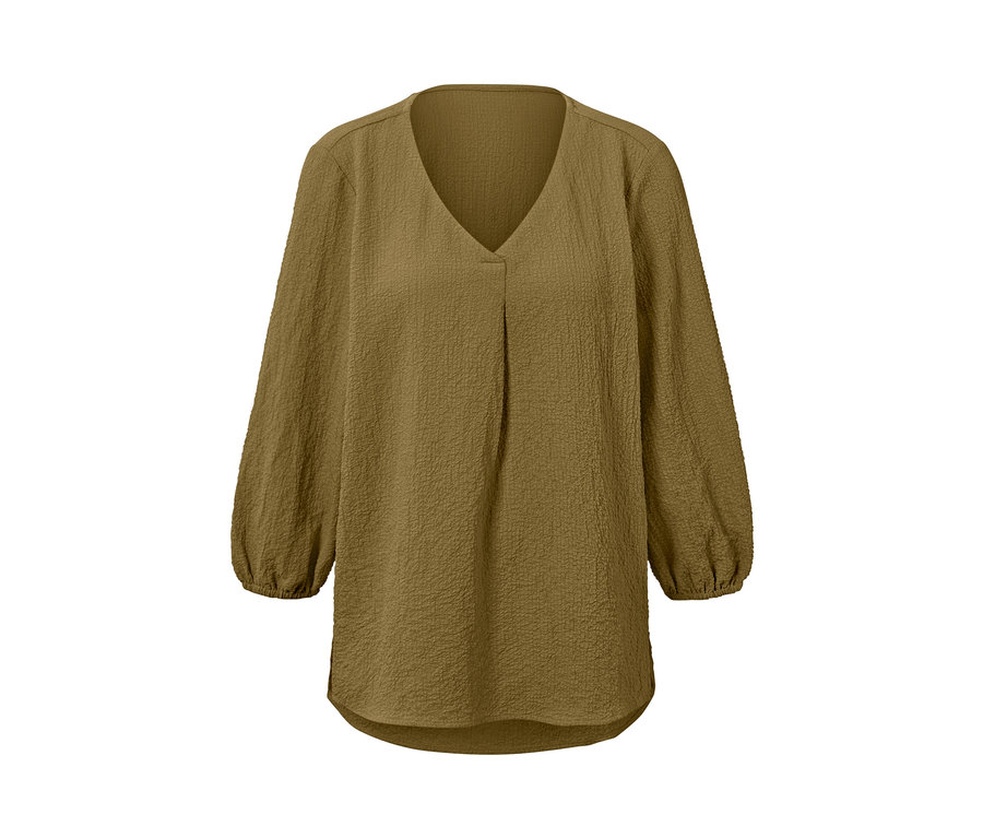 Hnedá tuniková blúzka s dlhými rukávmi a výstrihom do V.