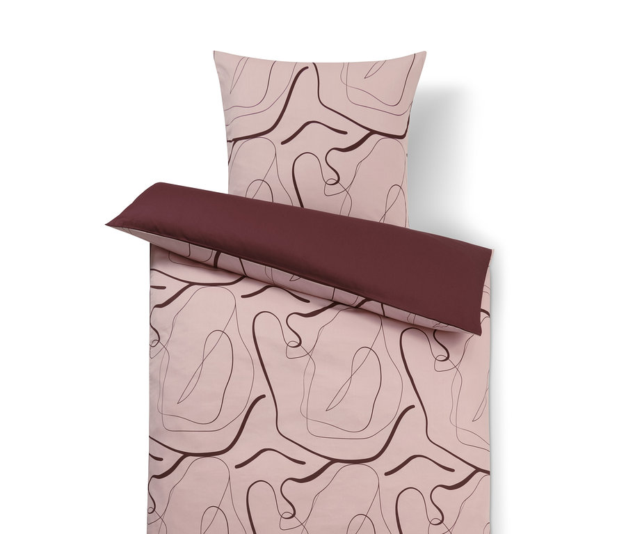 Posteľná bielizeň s bavlnou a vláknom Tencel™ so vzorom a bordovým lemom.