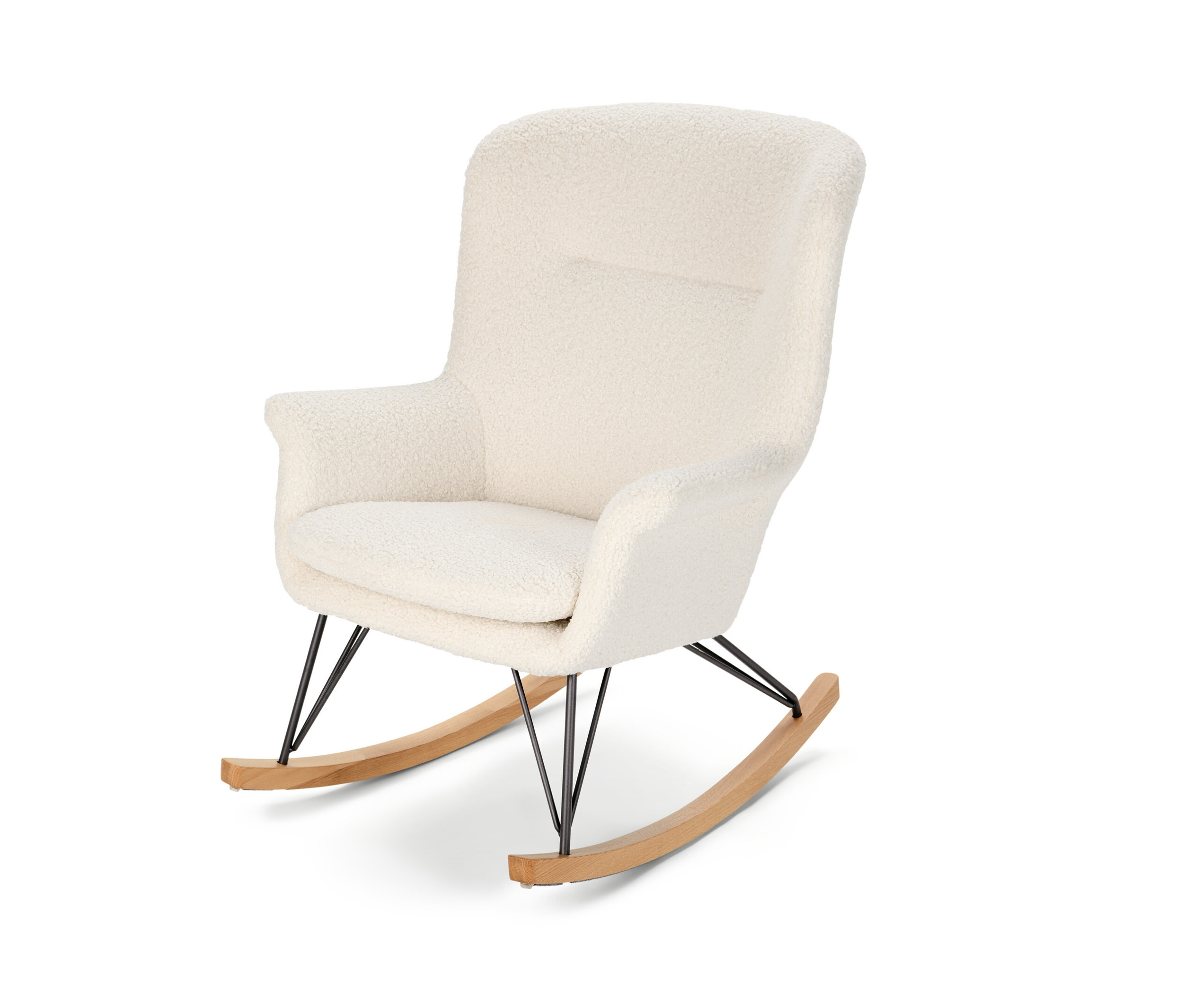 Hojdacie kreslo s látkou z buklé na bielom pozadí.