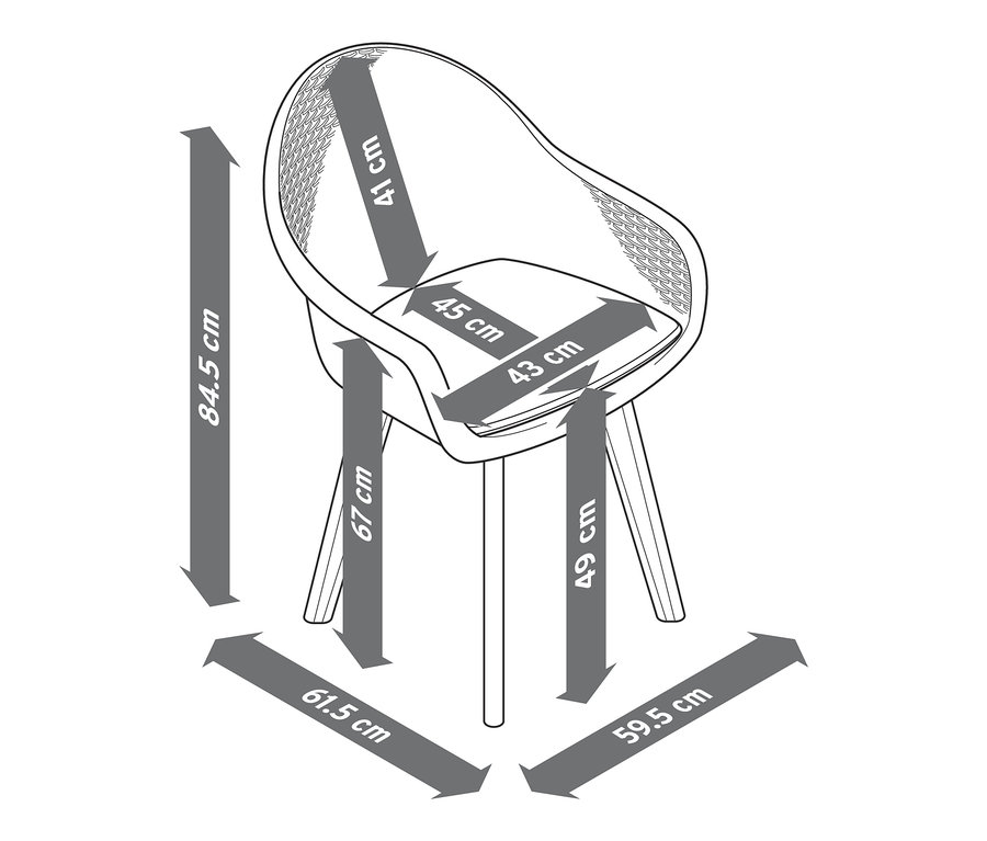 Rozmery škrupinovej stoličky s polyratanovým výpletom.