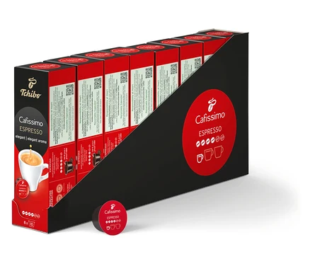 Balenie kapsúl espressa Cafissimo elegant. Balenie je červeno-čierne a obsahuje 80 kapsúl.
