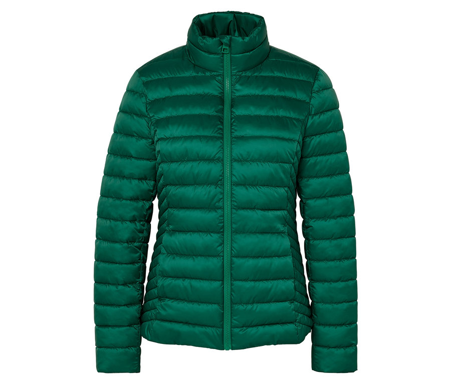 Zelená prešívaná bunda so zipsom.