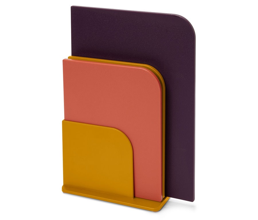 Žltý, oranžový a fialový organizér na dokumenty.