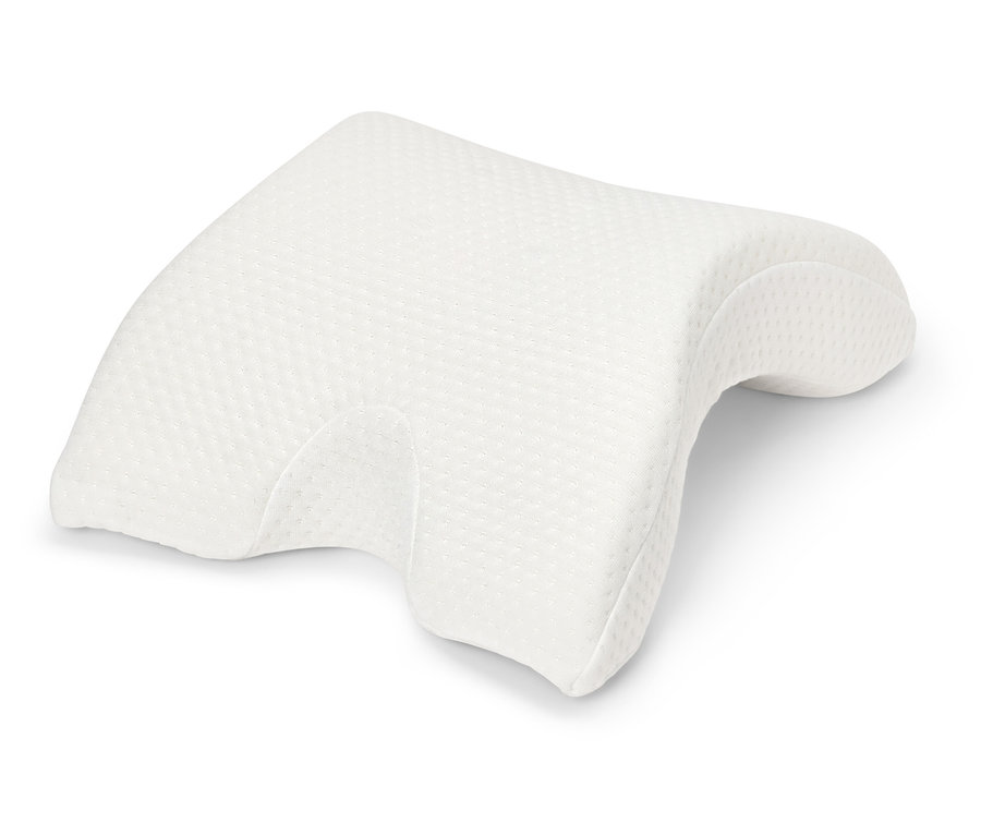 Biely ortopedický vankúš na bielom pozadí.