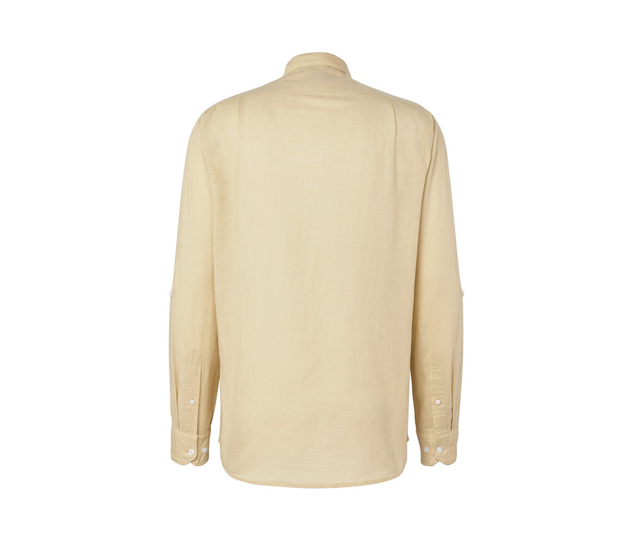 Žltá košeľa s dlhým rukávom s prímesou ľanu.